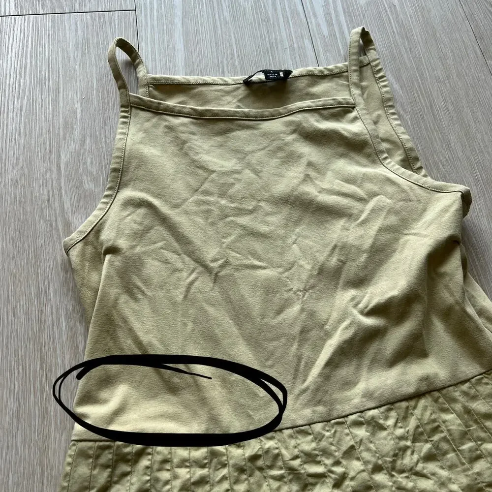 J Crew Flawed Pintuck Mixy Dress Small Belmont Khaki Midi Sleeveless